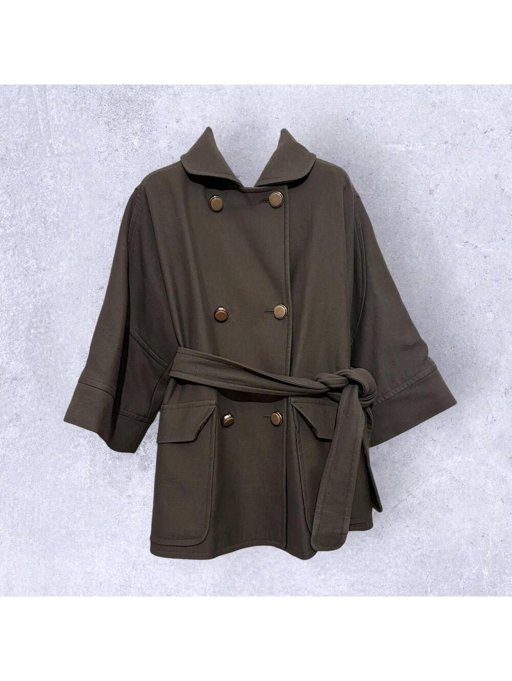Paul & Joe Paris Olive Green Wool Wide Sleeve Kimono Style Belted French Coat 40